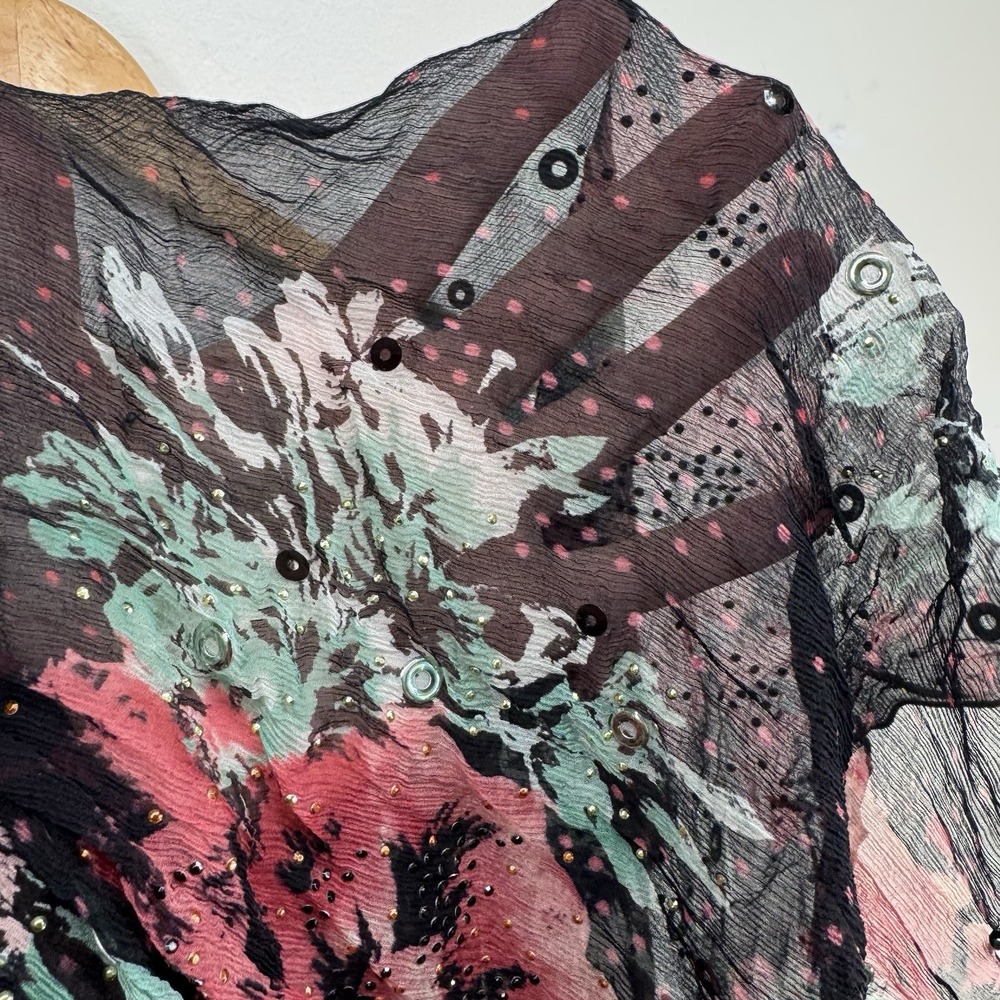 St John Romantic Fairy Boho Silk Chiffon Shawl Top OS Sheer Floral Festival Vtg - Picture 3 of 6